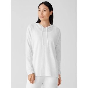 Eileen Fisher  Lightweight White Knit Hooded Pullover Sweater